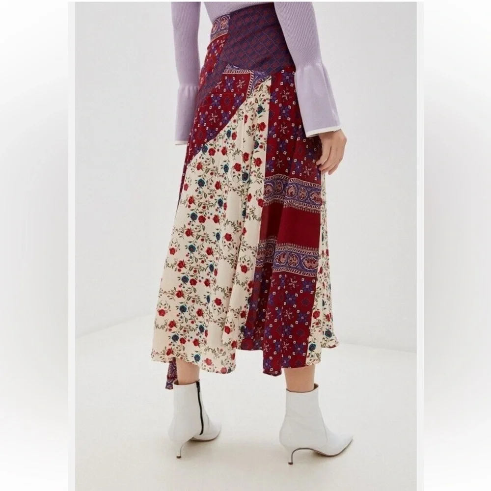 Sandro Paris Dua Asymmetric Patchwork Maxi Skirt Small‎ - Picture 6 of 14